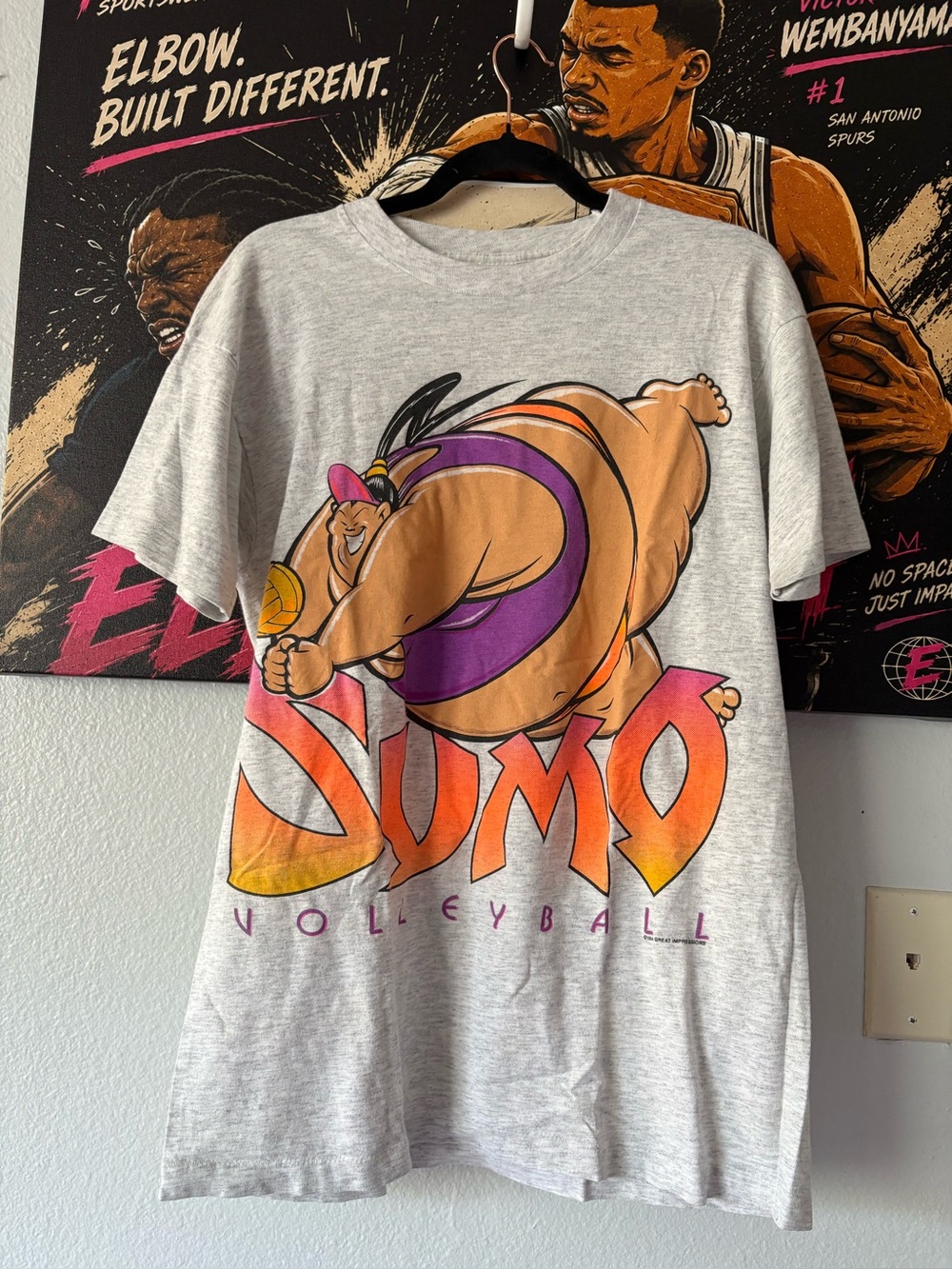 Vintage 90s Sumo Volleyball Cartoon Graphic Single Stitch T-Shirt Big Print XL